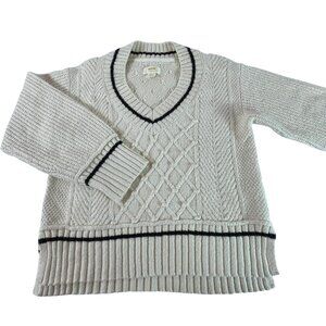 Anthropologie Maeve The Tillie V-Neck Pullover Sweater Small Knit Cotton Cream